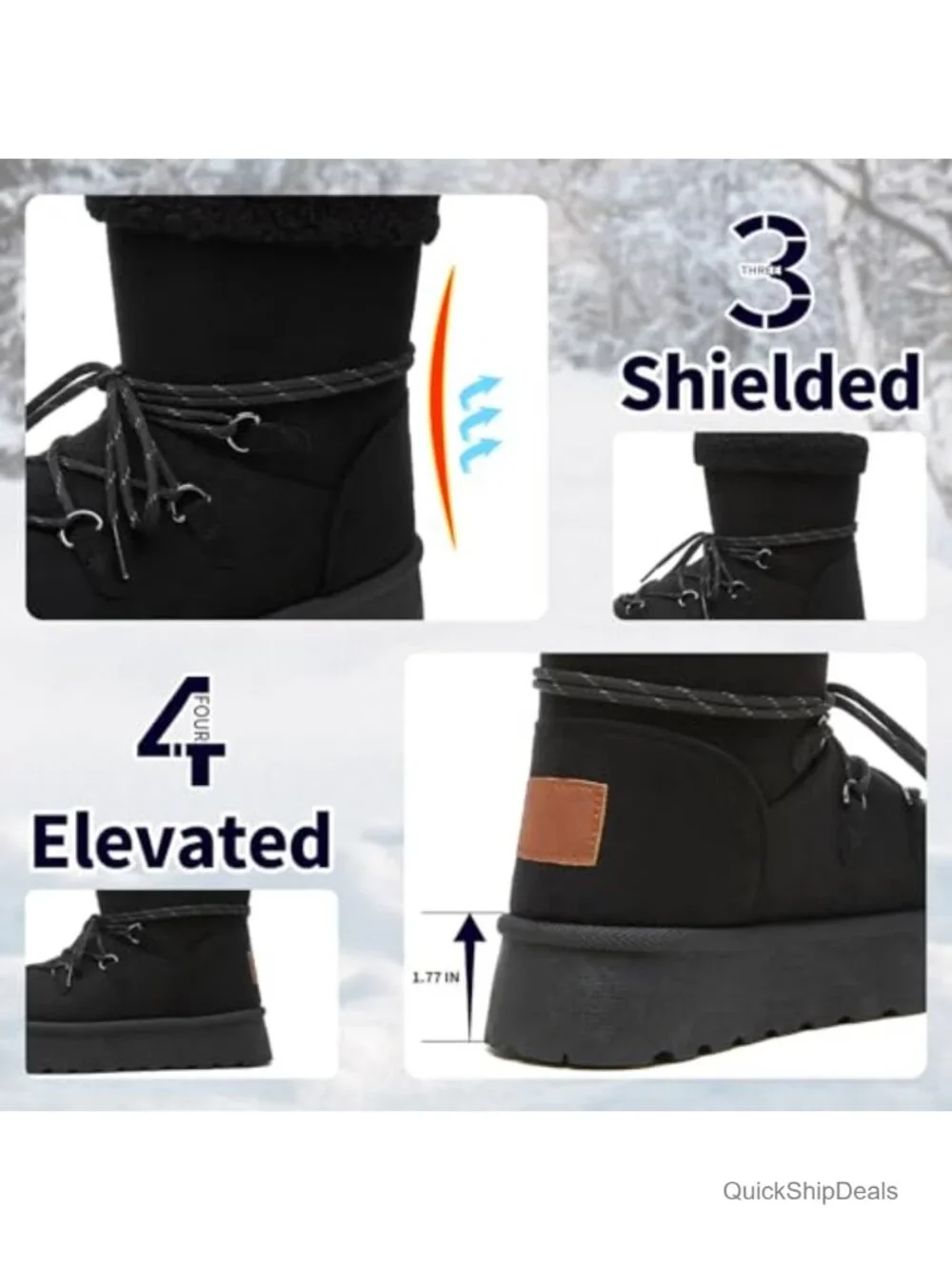 Faux Suede Platform Snow Boots - Sherpa Lined Winter Ankle Boots